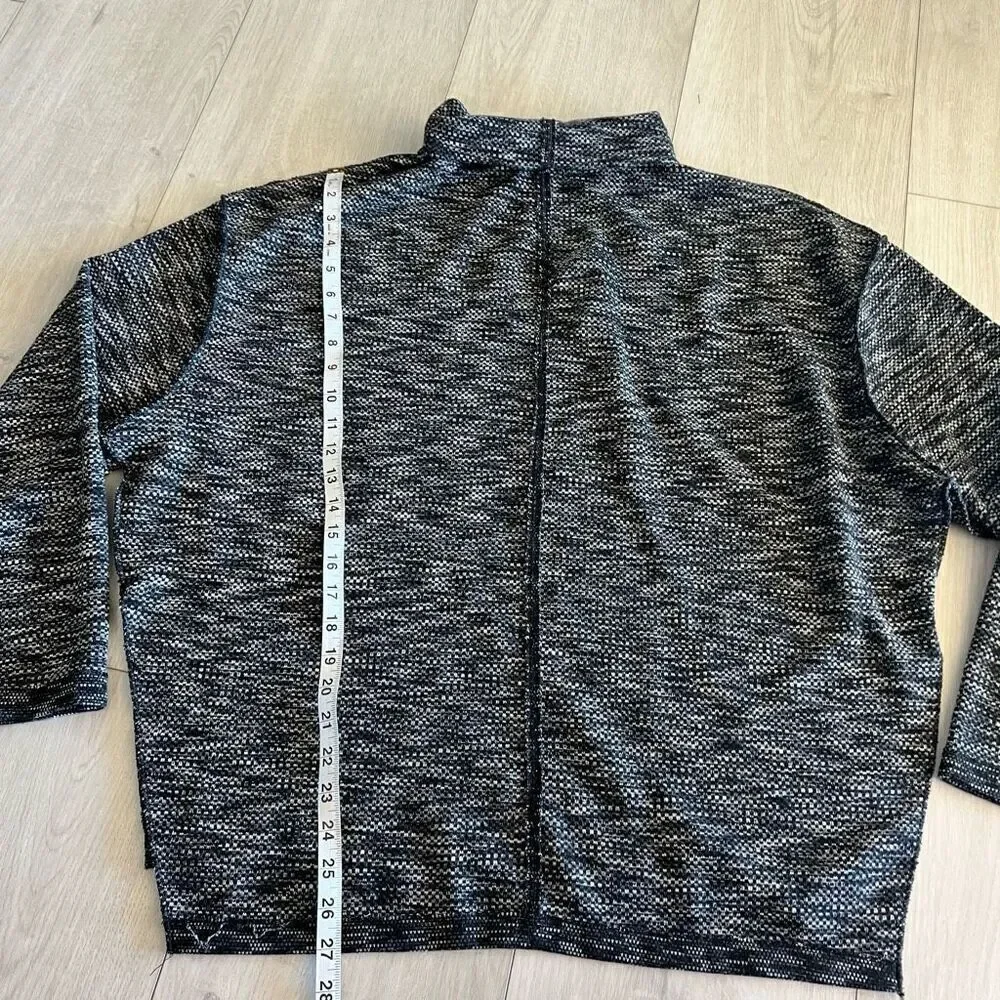 Free People Sweater XL Black White Mock Neck Distressed Relaxed Boho Lagenlook